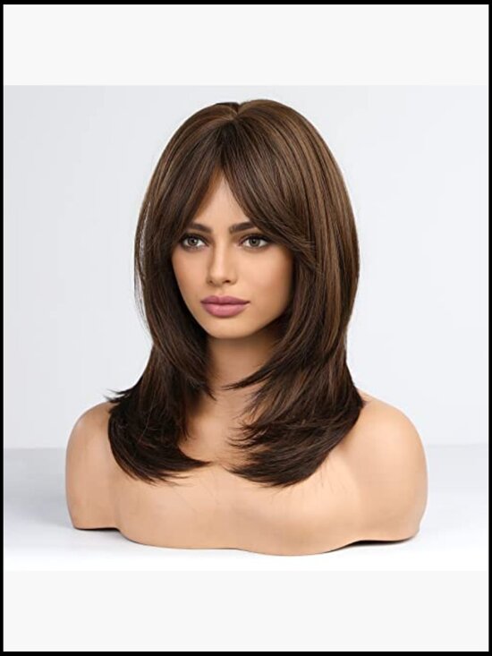 Long Layered Wig with Bangs Heat Resistant Synthetic Straight Waves Daily Wear main image 5